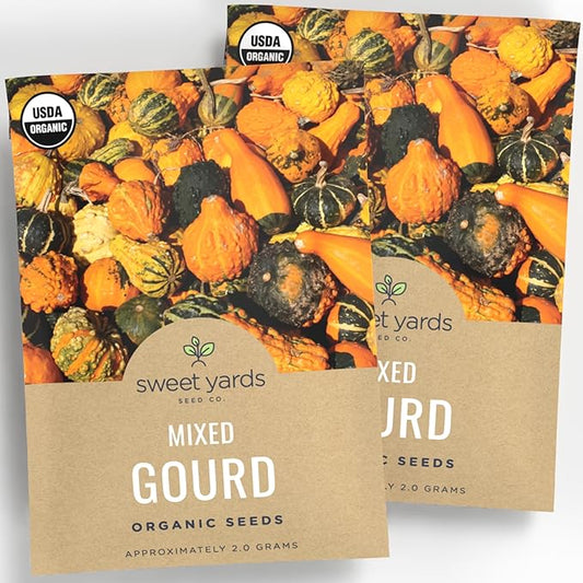Organic Mixed Gourd Seeds – Two Seed Packets! Over 30 Open Pollinated Non-GMO Seeds – Sweet Yards Seed Co.