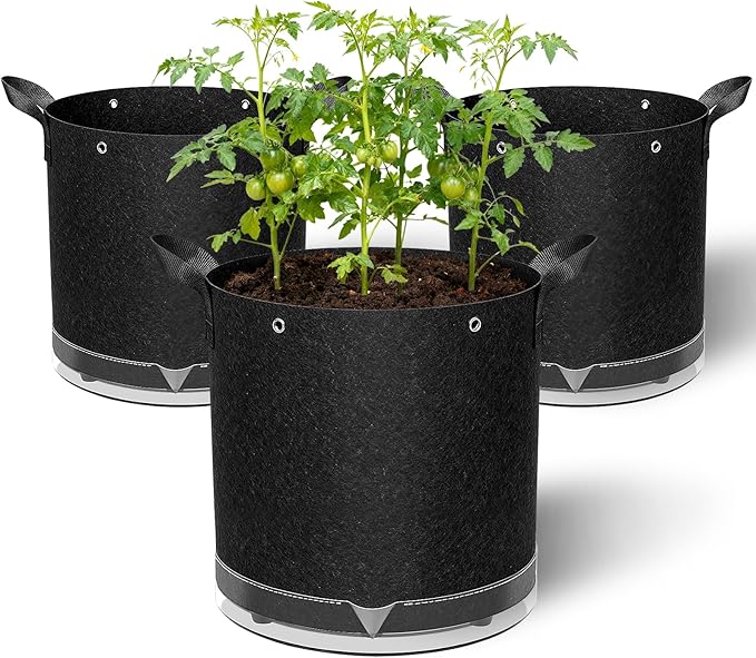 3 Pack 7 Gallon Self-Watering Grow Bags, Thick Nonwoven Fabric Pots with Support Rings and Reinforced Handles, Self-Watering Planters with Bottom Reservoir for Tomatoes Peppers Potatoes and Vegetables