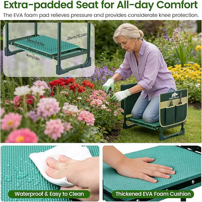 Garden Kneeler and Seat, Heavy Duty 2 in 1 Gardening Stool with 2 Tool Side Bags, Foldable Gardening Bench to Relieve Knee & Back Pain, Garden Chair Gifts for Women, Seniors