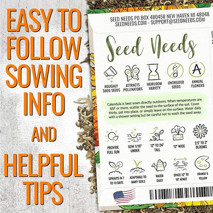 Seed Needs Calendula Seeds Pacific Beauty Mix | 5,000+ Seeds Calendula Officinalis Non-GMO Annual | Large Orange Yellow Blooms Garden Variety Favorite | Bulk Wildflower Seed