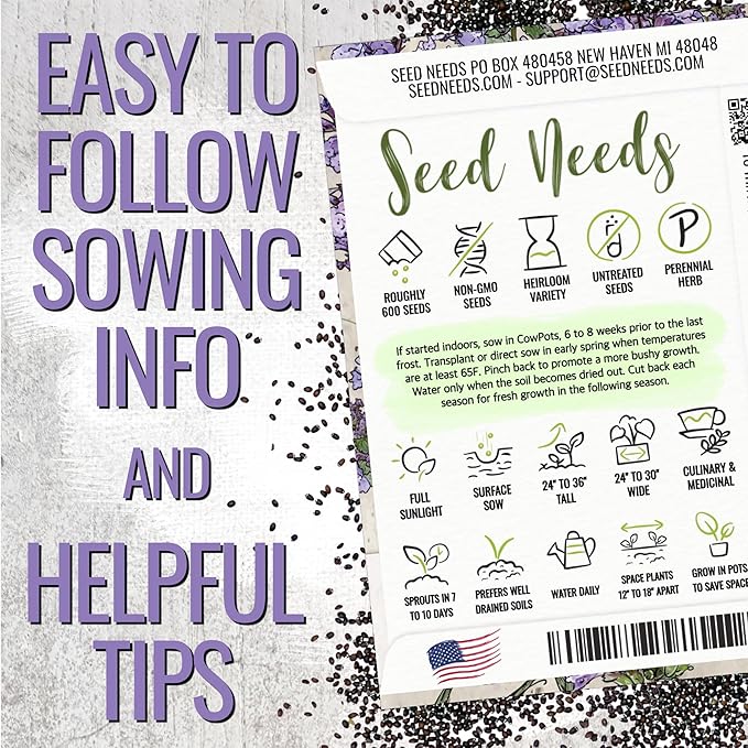 Seed Needs Catmint Seeds for Planting an Indoor/Outdoor Herb Garden - Non-GMO Heirloom & Untreated Herbal Plants - Great for Cats Nepeta mussinii (5 Packs)