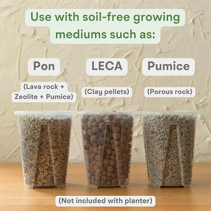 Self Watering Pot for Leca and Pon, Semi Hydroponic Planter for Indoor Plants, Clear Inner Pot & Water Level Indicator (Cream (4-Pack), 6 inch)
