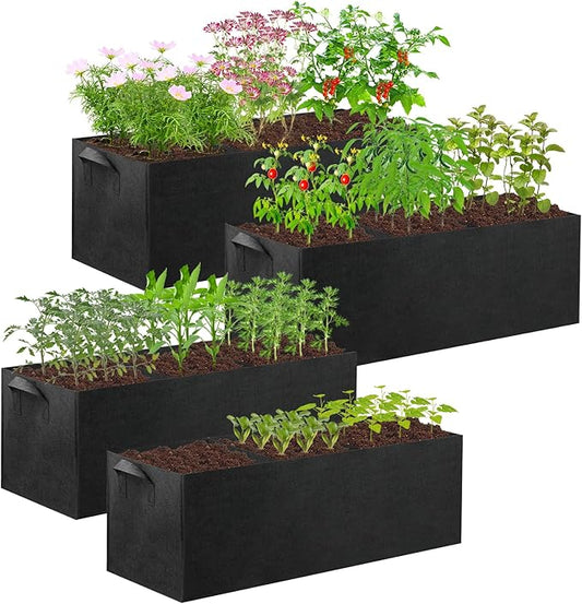 CIEOVO 4 Pack Fabric Raised Garden Bed, 22 Gallon 3 Grids Breathable Garden Growing Bags with Handle, Garden Grow Planter Bags Plant Bed for Growing Herbs Flowers and Vegetables