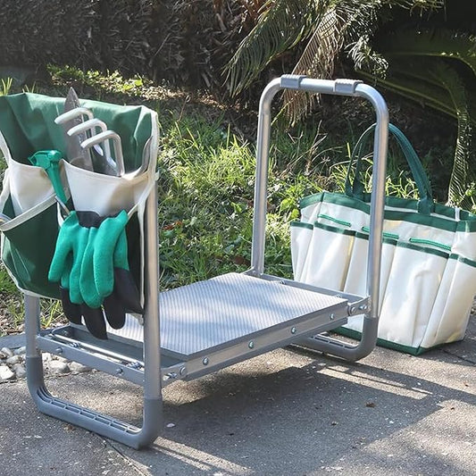 PLKO Multifunctional Garden Kneeler and seat Heavy Duty,Foldable Garden Bench for Kneeling and Sitting with Soft EVA Kneeling Pad and Large Tool Bag for Gardening Lovers