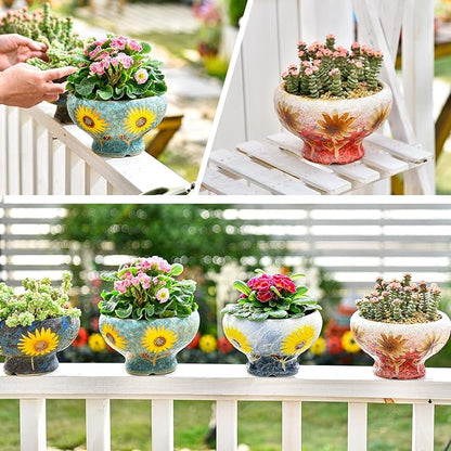 Sungmor Small Succulent Planters Set of 2, Beautiful Hand Crafted Ceramic Plant Pots Cute Cactus Pot, 6.5 Inch Flower Pots for Indoor Plants with Drainage, Desktop Windowsill Home Office Decor Pots