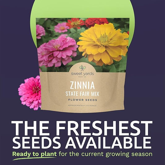 Zinnia State Fair Mix – Large 1/2 Ounce Seed Packet – 1,000 Flower Seeds for Planting