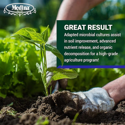Medina Beneficial Microbes - Enhance Soil Nutrient & Health with Natural Blend, Ideal for Home Gardens, Concentrated 4oz Jar - Treats up to 24,000 sq ft, Sustainable, Long Shelf Life