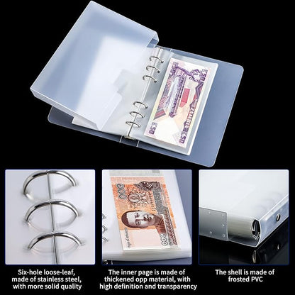 100 Pocket Currency Album - 7 × 4 inch Portable Banknotes Holder Dollar Paper Money Sleeves Storage Book for Bills Documents Tickets Trading Cards Stamps Collection Supplies AN0501BK