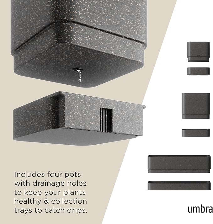 Umbra Cubiko Wall Planter with 4 Lightweight and Durable Pots (Black)