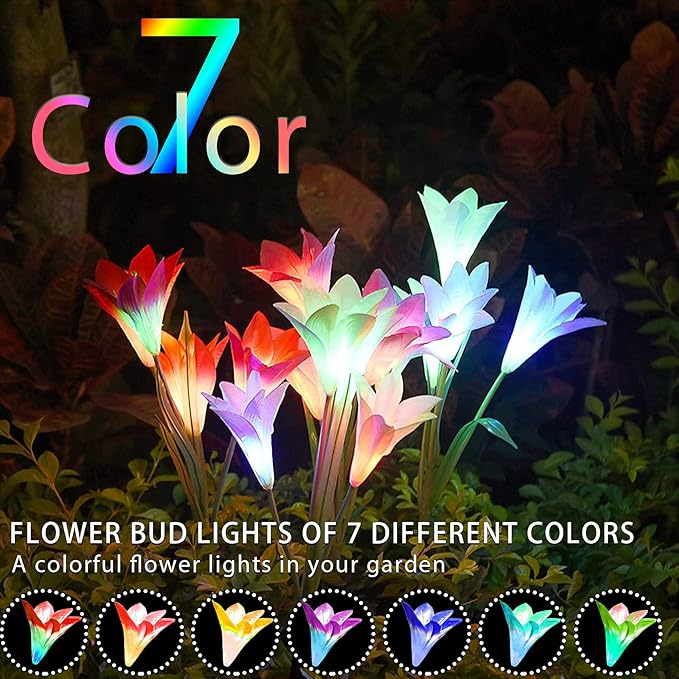 TONULAX Solar Lights Outdoor - Upgradedr Garden Light, Multi-Color Changing Lily Solar Flower Lights for Patio,Yard Decoration, Bigger Flower and Wider Panel (4 Pack,Red, 2 Purple, White)