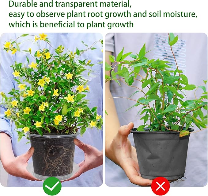 20 Pack 4 Inch Clear Nursery Pots with Drainage and 20 Pack Plant Saucers, Plant Pots for Plants Transparent Potting Containers for Plants Seeding Starter Pot (Clear, 4 Inch)
