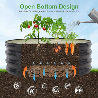 Galvanized Raised Garden Bed- 2Pcs Metal Planter Boxes Outdoor | 12" Tall 36" Round Steel Raised Bed Kit & Fire Pit Ring for Gardening with Protective Tape for Vegetables, Flower (Grey)