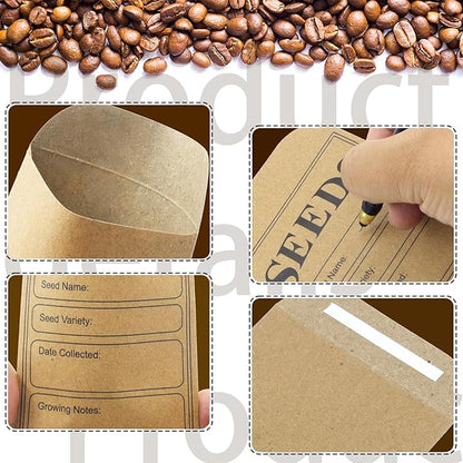 LOTMER 200 Pieces Seed Saving Envelopes, 3.2x4.8 Inch Seed Packets Envelope, Sealing Kraft Seed Packets Envelope for Fruit Vegetable