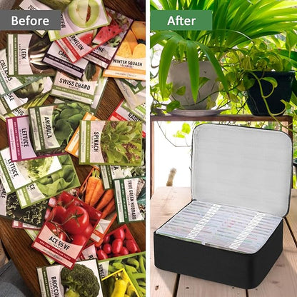 38 Slots Seed Storage Organizer Box with Insulated Bag That Holds 80-200 Seed Envelopes, Oxford Cloth Garden Seed Containers with Labels, Seed Packet Organizer for Plant, Flower ,Vegetable Seeds