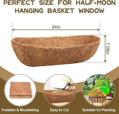 Riare 4 Pack 24 Inch Trough Coco Coir Liners for Planters, Pre-Formed Coconut Coir Replacement Liner Natural Coco Fiber Window Box Liners for Wall Planter, Window Basket Deck Railing Planter