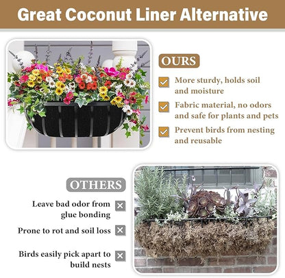 Riare 4 Pack 30 Inch Black Felt Window Box Liners- Fabric Trough Planter Basket Liners Replacement, Non-Woven Hanging Plant Liner for Wall Hanging Basket, Garden Fence Railing (Avoid Bird Nesting)