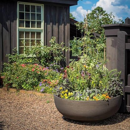 Crescent Garden Extra Large Outdoor Planter Bowl with Drain Hole for Water Gardens, Fountains, Decorative Landscaping - 40" W x 15" H (Old Bronze)