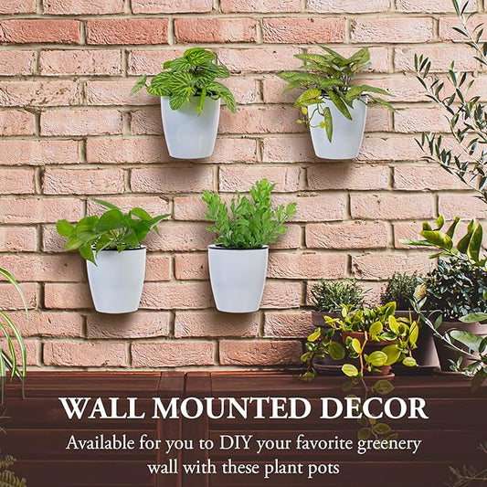 MyGift 5 Inch Wall Mounted Modern White Plastic Self Watering Planter Pots, Small Hanging Double Layer Wall Planter, Tabletop Mini Plant Container for Herb Succulent Cactus Flower, Set of 4