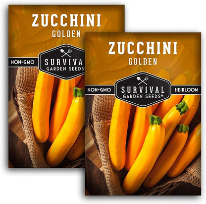 Golden Zucchini Seeds for Planting - Plant & Grow Yellow Zucchini Vegetables in Your Home Vegetable Garden - Non-GMO Heirloom Variety - Survival Garden Seeds (2 Packs)