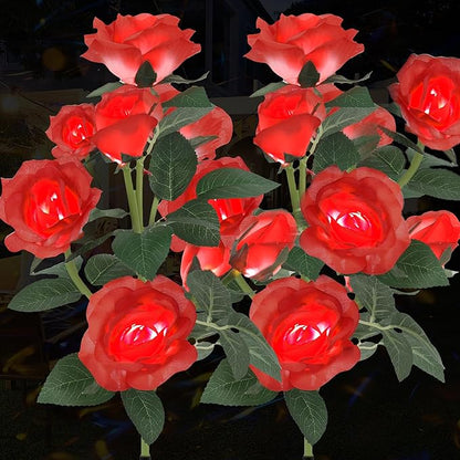Solar Rose Lights Outdoor, 2 Pack Waterproof Color Changing LED Flower Lights, Solar Powered Garden Stakes for Yard, Patio, Pathway Decor - Artificial Floral Decorative Lighting
