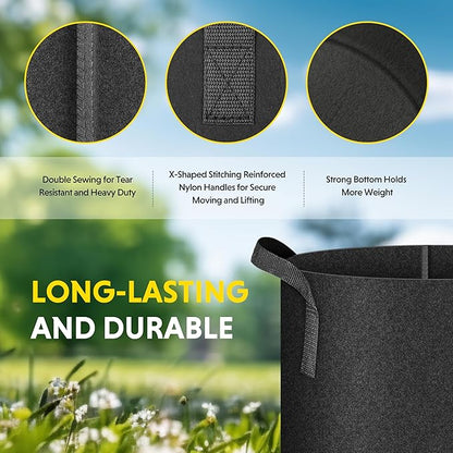 iPower 12-Pack 7 Gallon Grow Bags Heavy Duty Thickened Aeration Nonwoven Fabric Pots with Nylon Handles and 12 Labels for Planting Vegetables, Fruits, Flowers, Black
