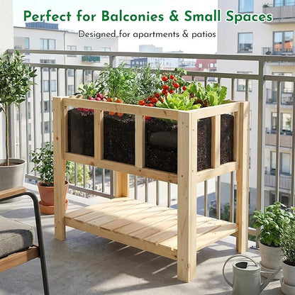 Raised Garden Bed with Transparent Acrylic Side Panels, Elevated Wooden Planter Box with Shelf for Vegetables, Herbs & Flowers,Outdoor Raised Garden Planter for Patio, Balcony & Backyard
