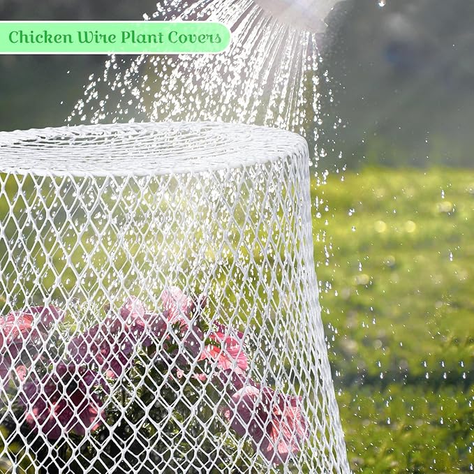 Therwen 15 Pcs Large Chicken Wire Cloche Plant Protector Cover 11x12 Inch Metal Garden Cloche Dome for Plants Wire Protection Basket with Garden Stakes Plant Cages from Animals (White)