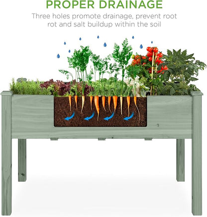 Best Choice Products 48x24x30in Raised Garden Bed, Elevated Wood Planter Box Stand for Backyard, Patio, Balcony w/Bed Liner, 200lb Capacity - Sage