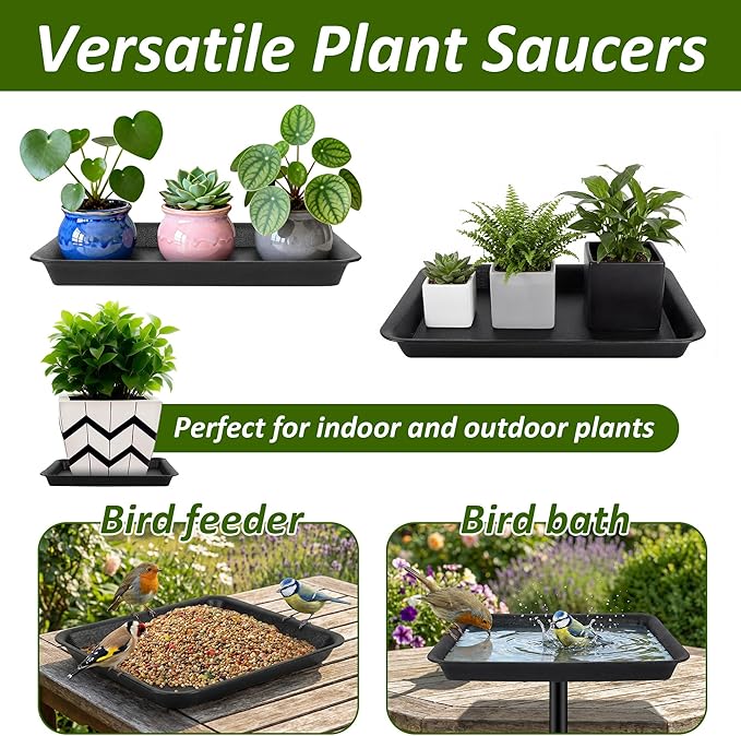 6PCS Plant Trays for Pots - 8 10 12 Inch Plastic Plant Saucer Rectangle Plant Plates to Catch Water, Drip Trays for Potted Plants