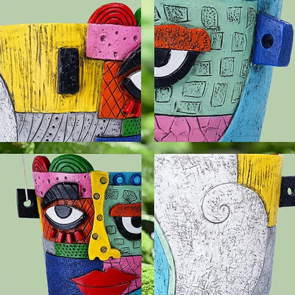 Abstract Face Plant Pot, Picasso Head Planter for Indoor Plants, Funny Face Flower Pot, Colorful Succulents Vase for Outdoor Garden and Home Decor