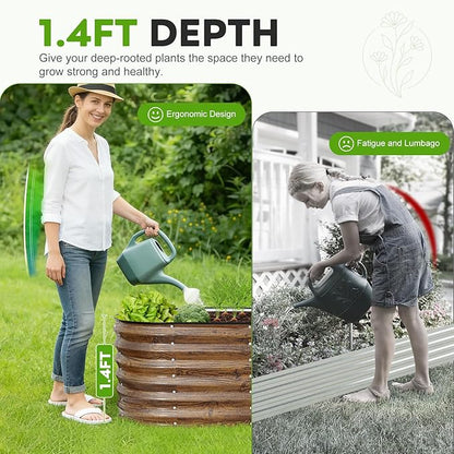 ZORMY Galvanized Raised Garden Bed Outdoor- 2PCS 4x2x1.4ft Oval Steel Raised Beds for Gardening, Metal Planter Box with Protective Strip and Gloves for Vegetables, Flowers, Fruits(Brown)