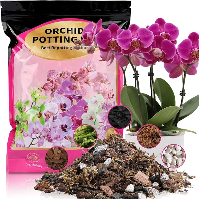 Organic Orchid Potting Mix & Bark Blend 10qt - All Natural, Fast Draining Soil for Phalaenopsis, Dendrobium, Oncidium Plants