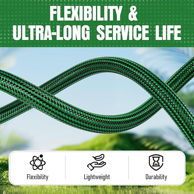 Garden Hose 75 ft NON-EXPANDABLE Water Hose, Flexible & Lightweight Kink Resistant Hybrid Hose, Leak-Proof Heavy Duty, Super Durable Fabric with 3/4" Solid Brass Connectors