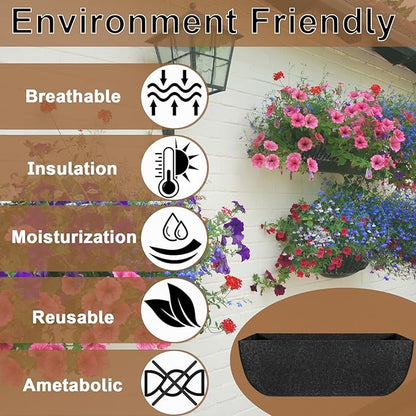 2-Pack 36in Planter Liners - Breathable Felt Hanging Basket and Window Box Liners - Prevent Root Suffocation and Bird Damage - Black