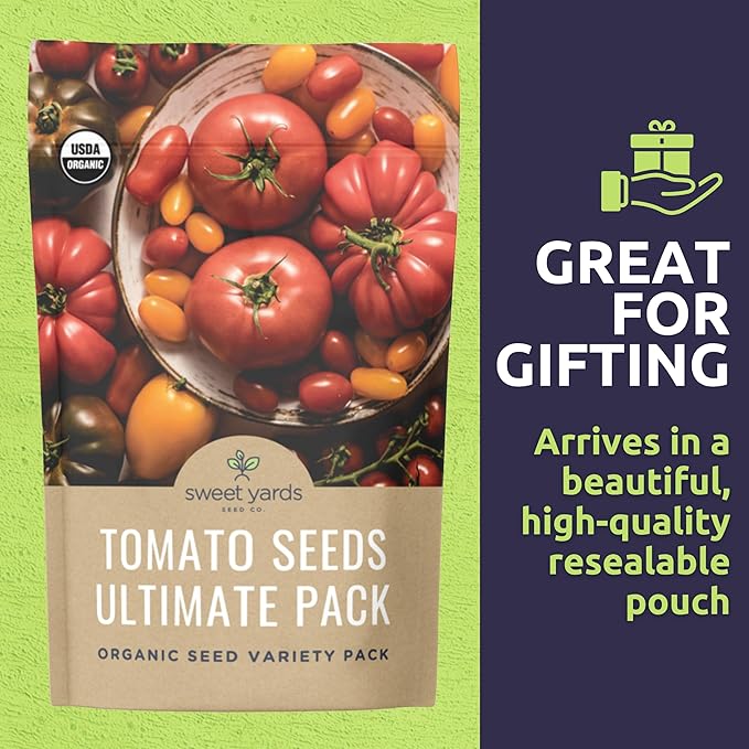Organic Tomato Ultimate Seed Variety Pack - 17 Individual Packs - 2026 Season - Black Krim, Golden Jubilee, Cherokee Purple and More! for Indoor & Outdoor Planting (Non-GMO, Certified Organic)