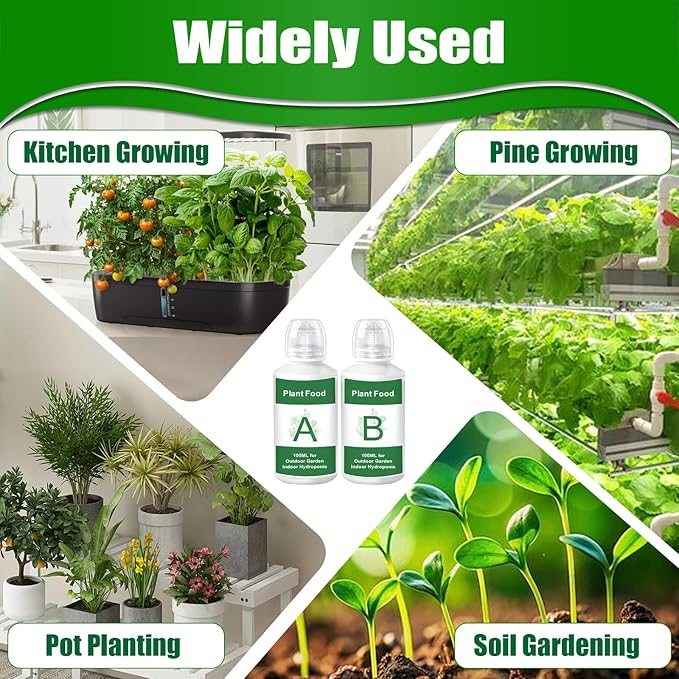 200ML Plant Food Hydroponic Nutrients Compatible with Hydroponics Growing System, Indoor Plant Food A and B All-Purpose Concentrated Indoor Fertilizer for Plants Germination, Lettuce, Mint, Herb