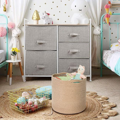 Woven Jute Plant Basket, Wicker Basket Planter for 11 inch Pot, Round Indoor Tree Pot Cover, Small Boho Storage Bin Organizer, Rustic Planter and Home Decor, 12.5” x 12.5”