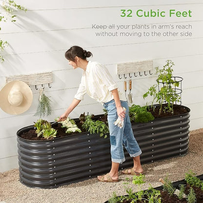 Best Choice Products 8x2x2ft Metal Raised Garden Bed, Oval Outdoor Deep Root Planter Box for Vegetables, Herbs w/ 4 Support Bars, 215 Gal Capacity - Charcoal