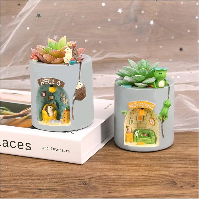 Segreto Creative Resin Plants Flower Pots Planter with Drainage for Succulent Planting Pot Decorated Desk,Garden,Living Room (Hedgehog)