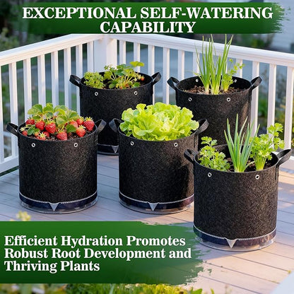 3 Pack 7 Gallon Self-Watering Grow Bags, Thick Nonwoven Fabric Pots with Support Rings and Reinforced Handles, Self-Watering Planters with Bottom Reservoir for Tomatoes Peppers Potatoes and Vegetables