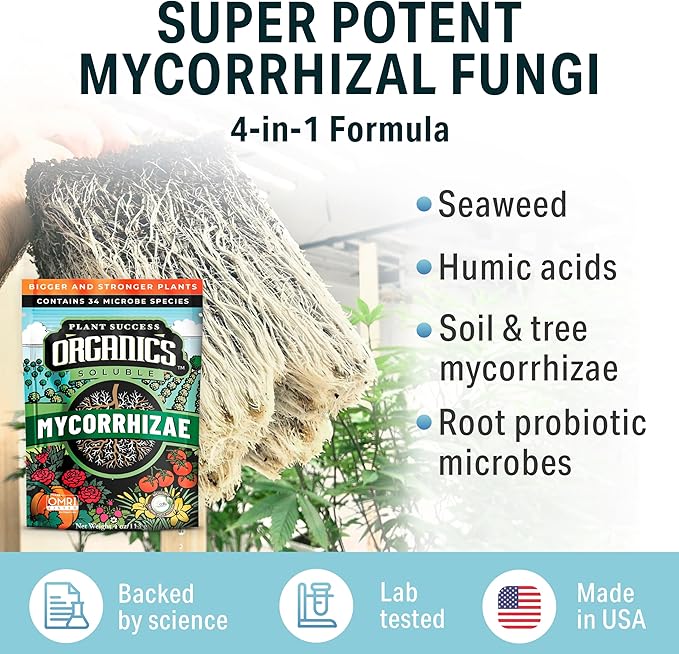 Mycorrhizal Fungi OMRI Organic Root Enhancer for Plant Success, Super Potent 20 Strain ECTO and ENDO Blend for Trees, Vegetables and Houseplants, Beneficial Bacteria Included Treats 700 Plants