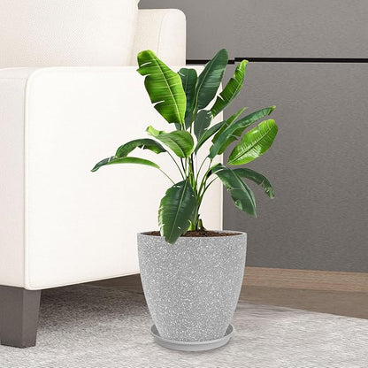 GameXcel Flower Pot Indoor - Outdoor Plant Pot - Gray Rough Planter - Elegant Stone Imitation - 12" Diameter 12" Tall with Drainage Holes and Saucer