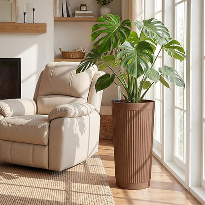 Set of 2 Tall Self-Watering Planters, 24" Large Planters with Water Level Indicator for Indoor & Outdoor Plants, Modern Planters for Garden, Patio, Balcony, Porch, Terracotta