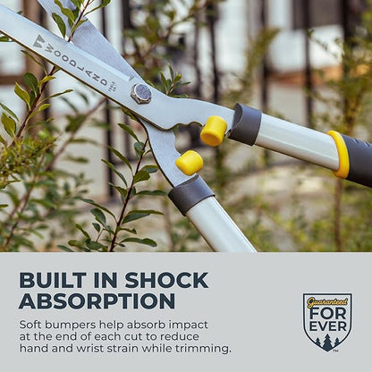 Woodland Tools 22" Regular Duty Hedge Shears - High Carbon Steel Blades, Non-Stick Coating, Cushioned Grips, Shock-Absorbing Bumpers, Manual Hedge Clippers for Shrubs and Bushes