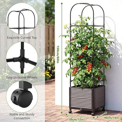 DoCred 60" H Raised Garden Bed Planter Box with Wheels, 4 Pack Tomato Cage Planter Raised Garden Bed with Trellis for Climbing Vegetables Plants Tomato Cage, Indoor Outdoor Use