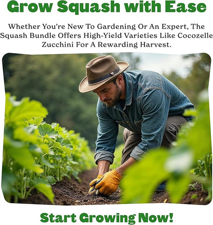 Epic Gardening Squash Seed Bundle - 3 Non-GMO Varieties, Includes Golden Zucchini, Cocozelle & Honeybaby, Perfect for Roasting, Soups, Baking & Versatile Cooking, Great for Backyard Gardens