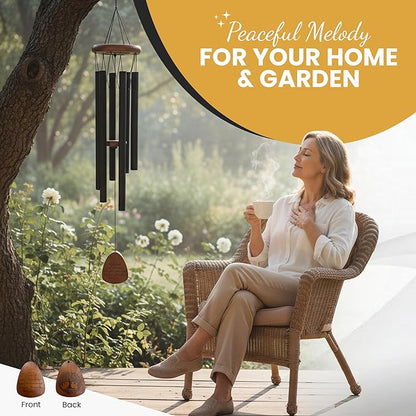 Wind Chimes for Outside clearence - Aluminum Pipes & Pine Wood Windchimes Outdoors, Sympathy Gifts for Loss of Loved One - Includes Letter from Heaven & Keepsake Keychain, Porch Decor - Black