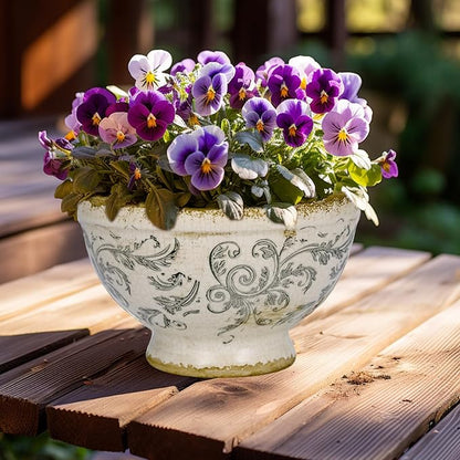Vintage Ice Crackle Grazd Ceramic Flower Pot with Drainage Holes, 4.33 Inch Rustic Planter for Indoor Plants, Outdoor Garden, Farmhouse Gift Tuscan Decor (Gray)