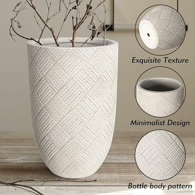 Oakrain Large Rustic Planters for Indoor Plants, 17" Tall Decorative Planter Pot with Drainage Hole, Modern Floor Vase for Home Decor, Living Room, Entryway
