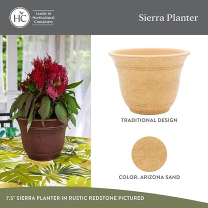 The HC Companies Sierra Round Self-Watering Pot - Lightweight Plastic Planter for Herbs & More - Durable Plant Pots for Indoor Plants & Outdoor Plants (13” Arizona Sand, Pack of 2)